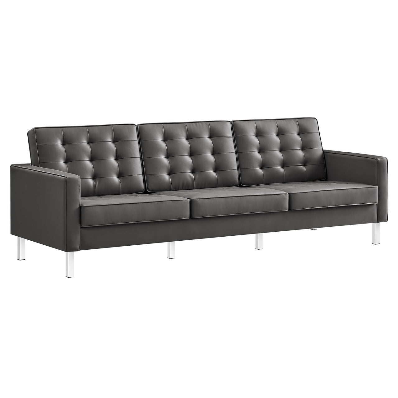 Luma Upholstered Faux Leather Sofa, Silver & Gray