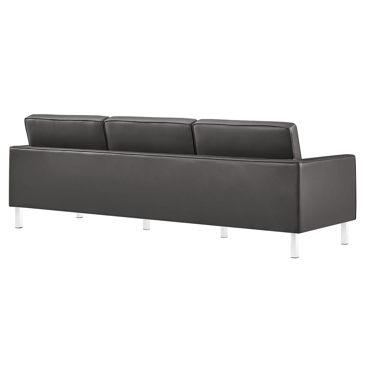 Luma Upholstered Faux Leather Sofa and Ottoman Set, Silver & Gray