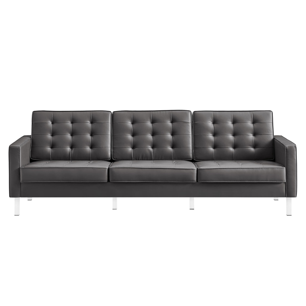 Luma Upholstered Faux Leather Sofa, Silver & Gray
