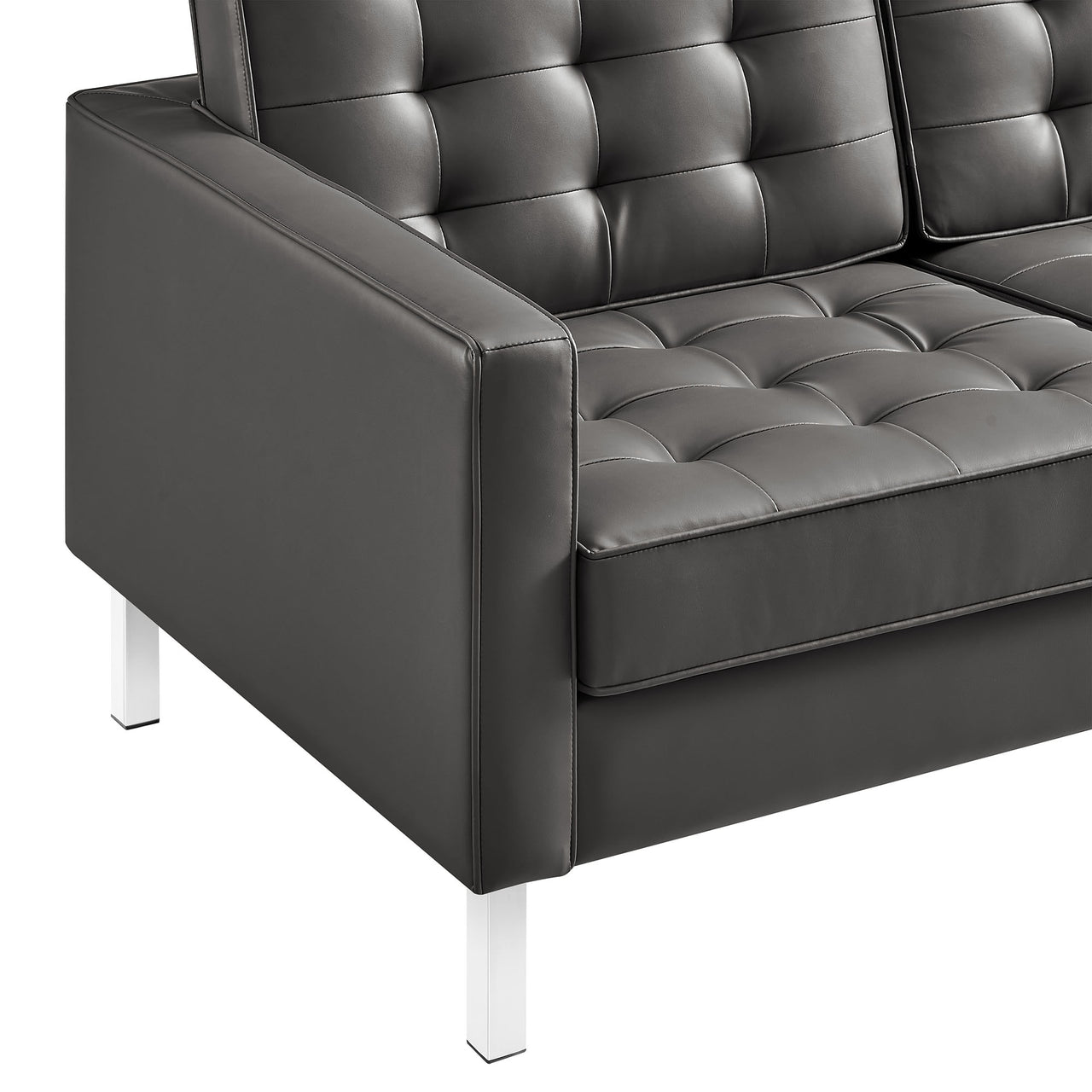 Luma Upholstered Faux Leather Sofa, Silver & Gray