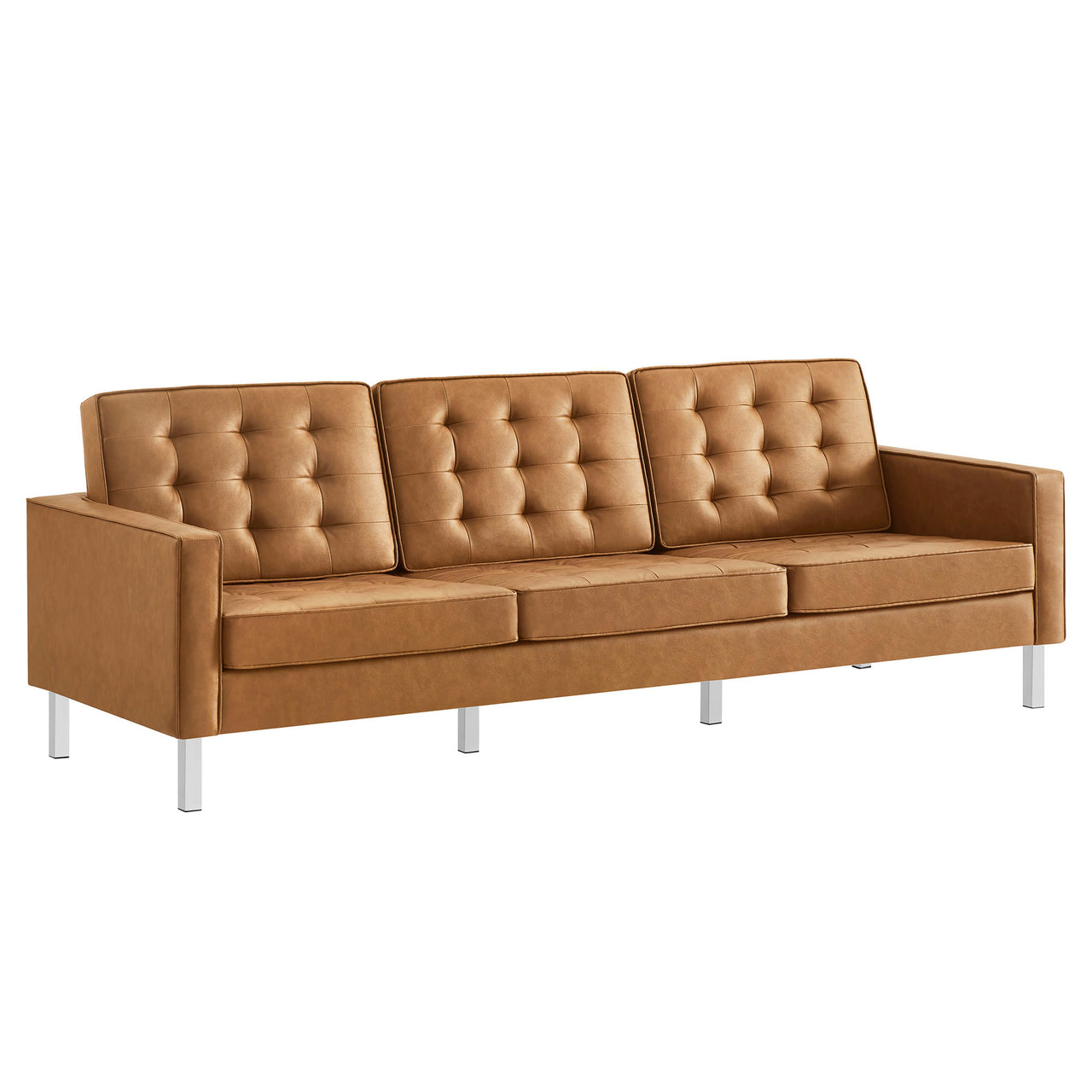 Luma Upholstered Faux Leather Sofa, Silver & Tan