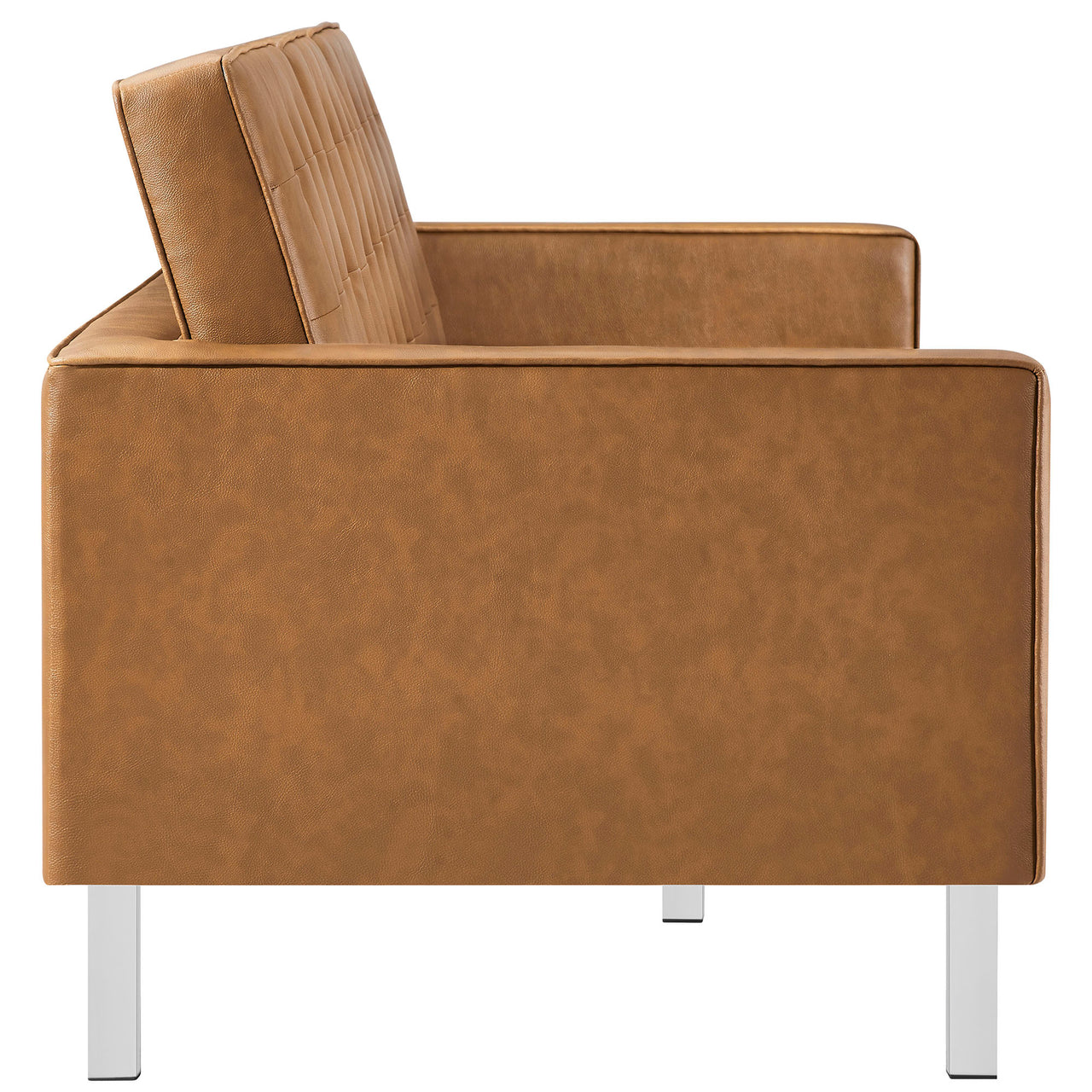 Luma Upholstered Faux Leather Sofa, Silver & Tan