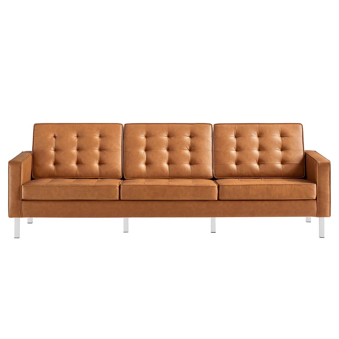 Luma Upholstered Faux Leather Sofa, Silver & Tan