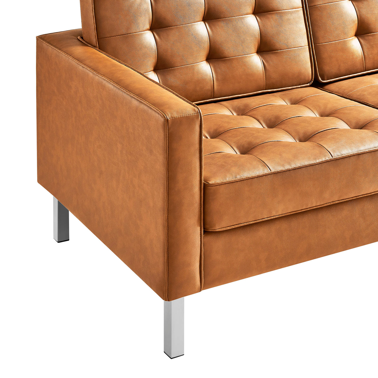 Luma Upholstered Faux Leather Sofa, Silver & Tan