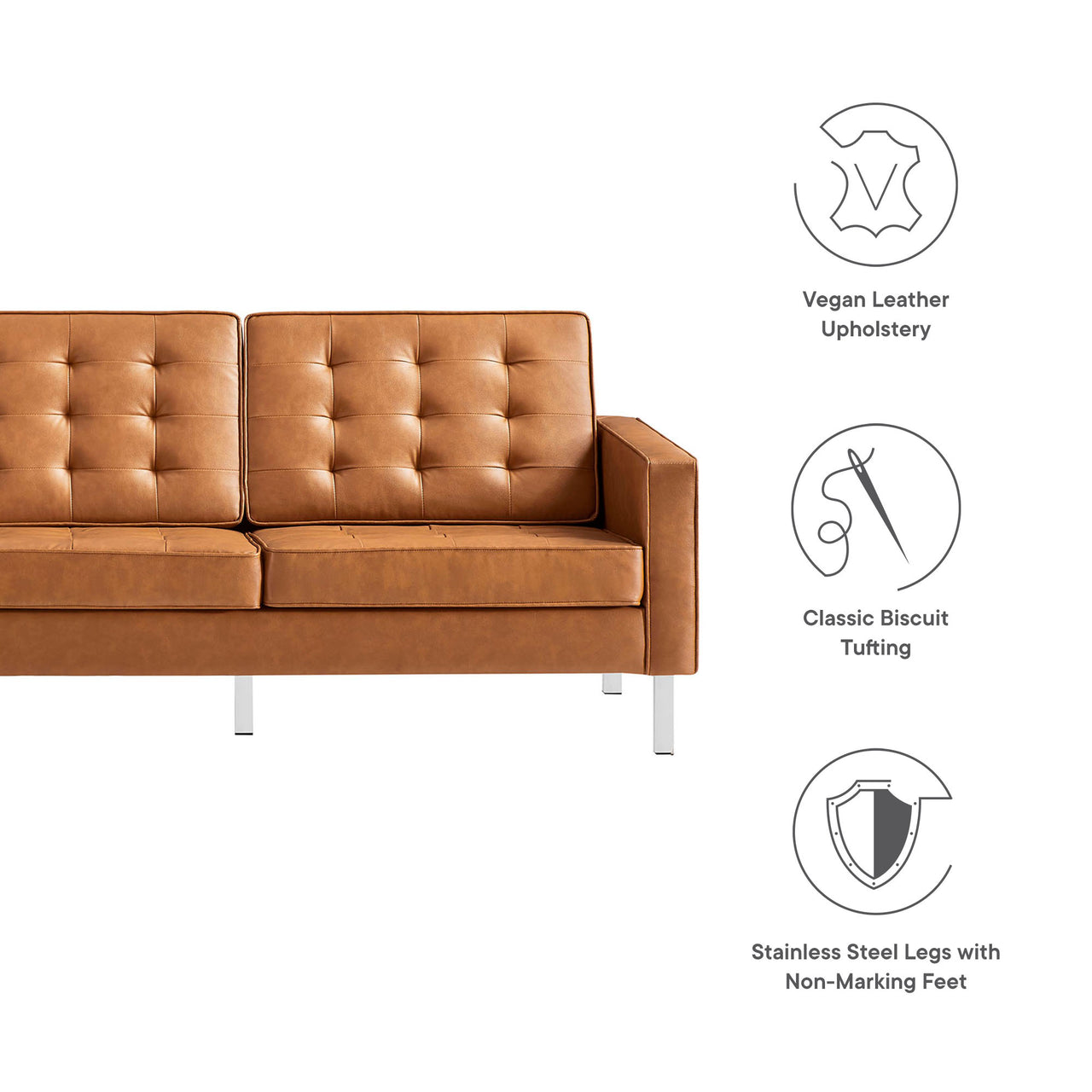 Luma Upholstered Faux Leather Sofa, Silver & Tan