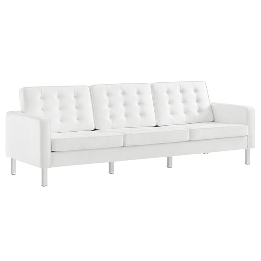 Luma Upholstered Faux Leather Sofa, Silver & White