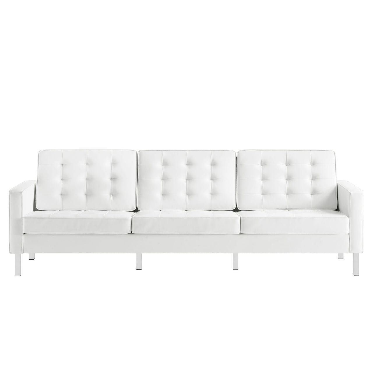 Luma Upholstered Faux Leather Sofa, Silver & White