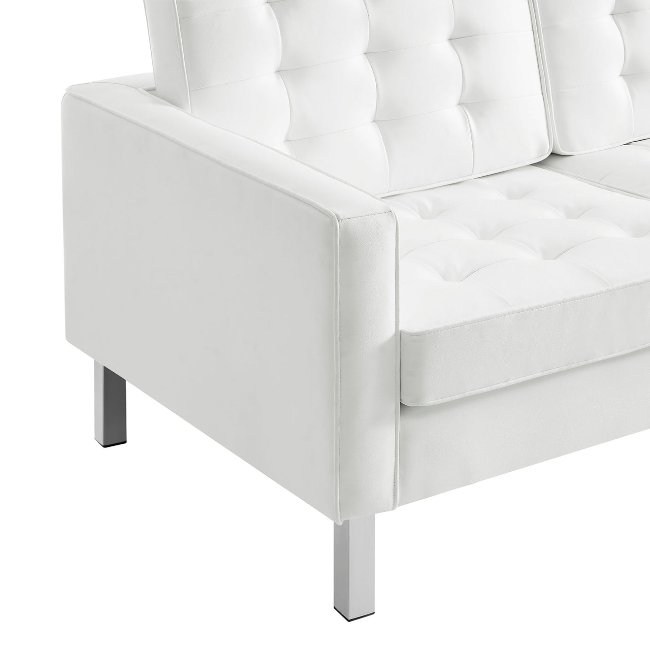 Luma Upholstered Faux Leather Sofa, Silver & White
