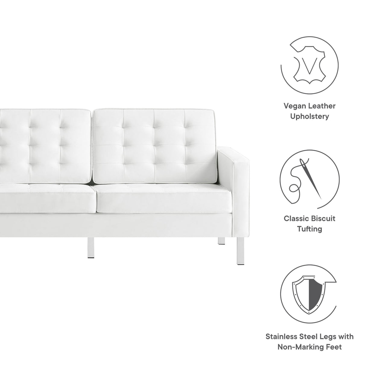 Luma Upholstered Faux Leather Sofa, Silver & White