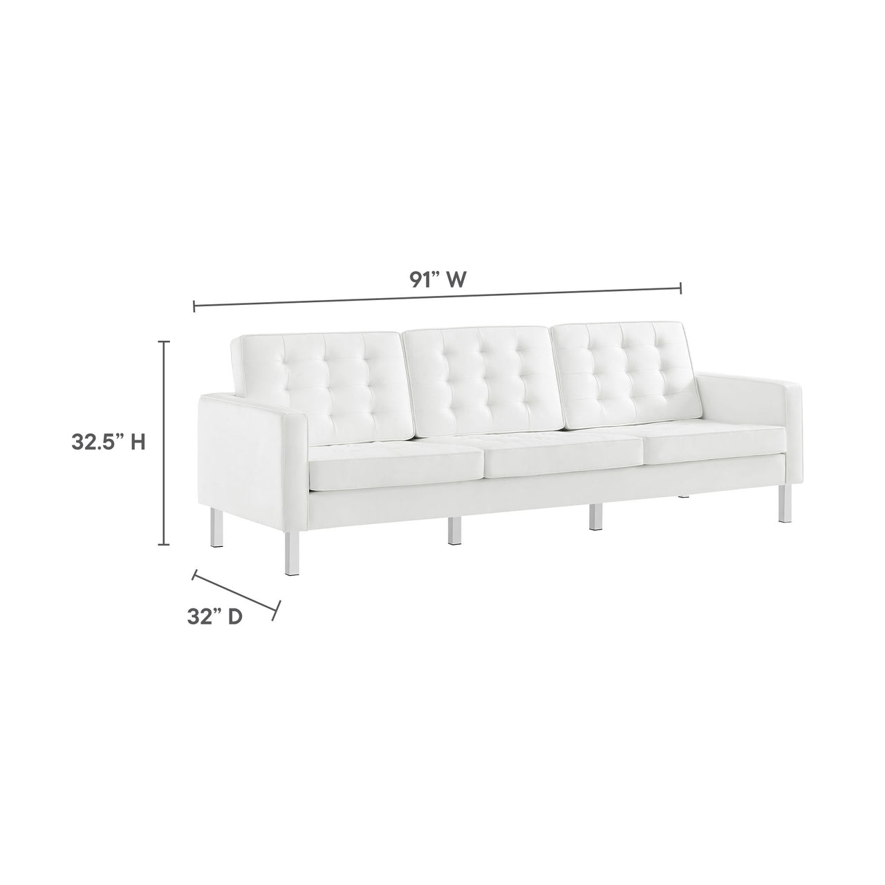 Luma Upholstered Faux Leather Sofa, Silver & White
