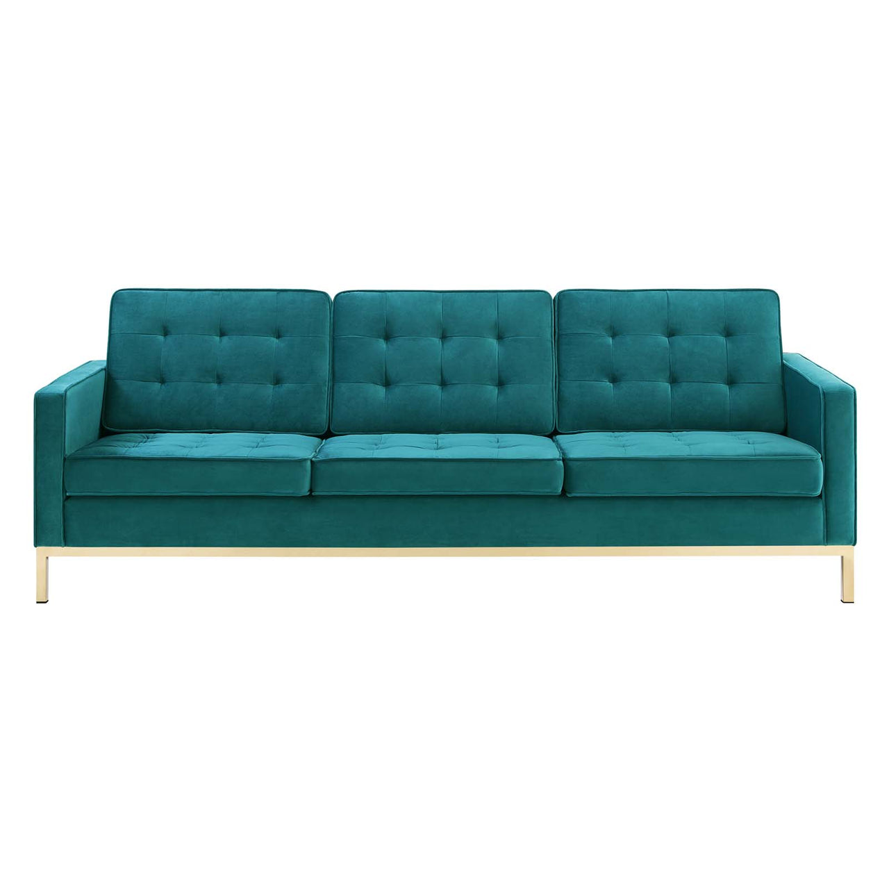 Luma Upholstered Velvet Sofa, Gold & Teal