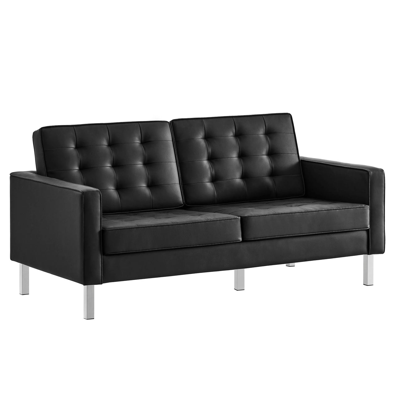 Luma Upholstered Faux Leather Loveseat, Silver & Black