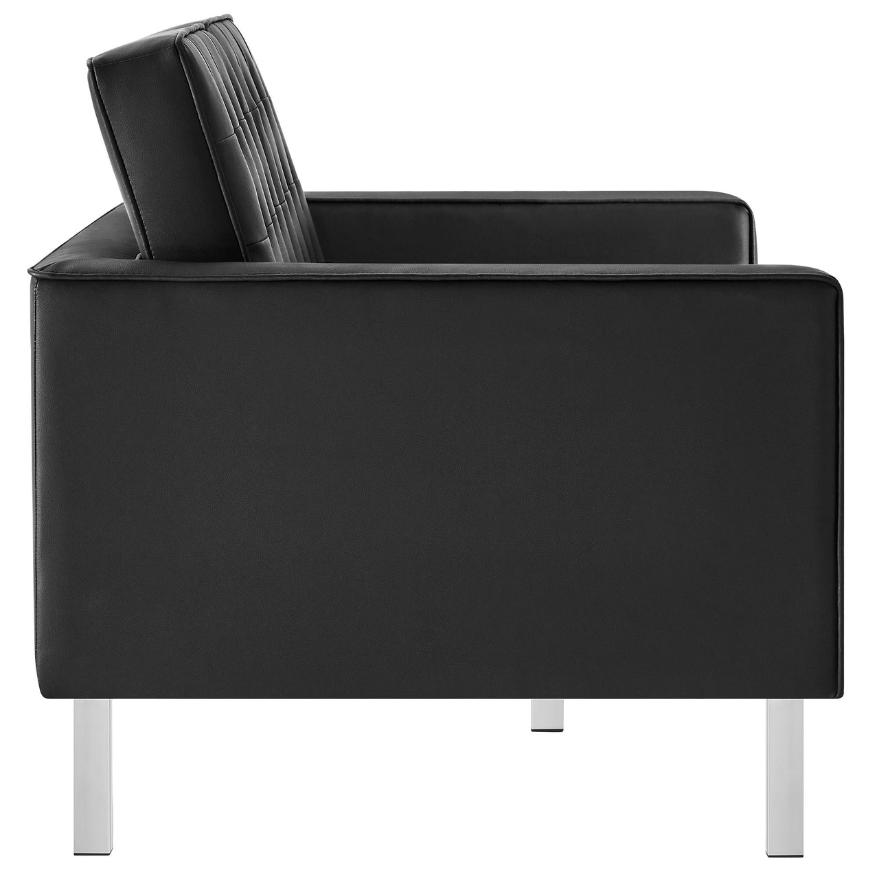 Luma Upholstered Faux Leather Loveseat, Silver & Black