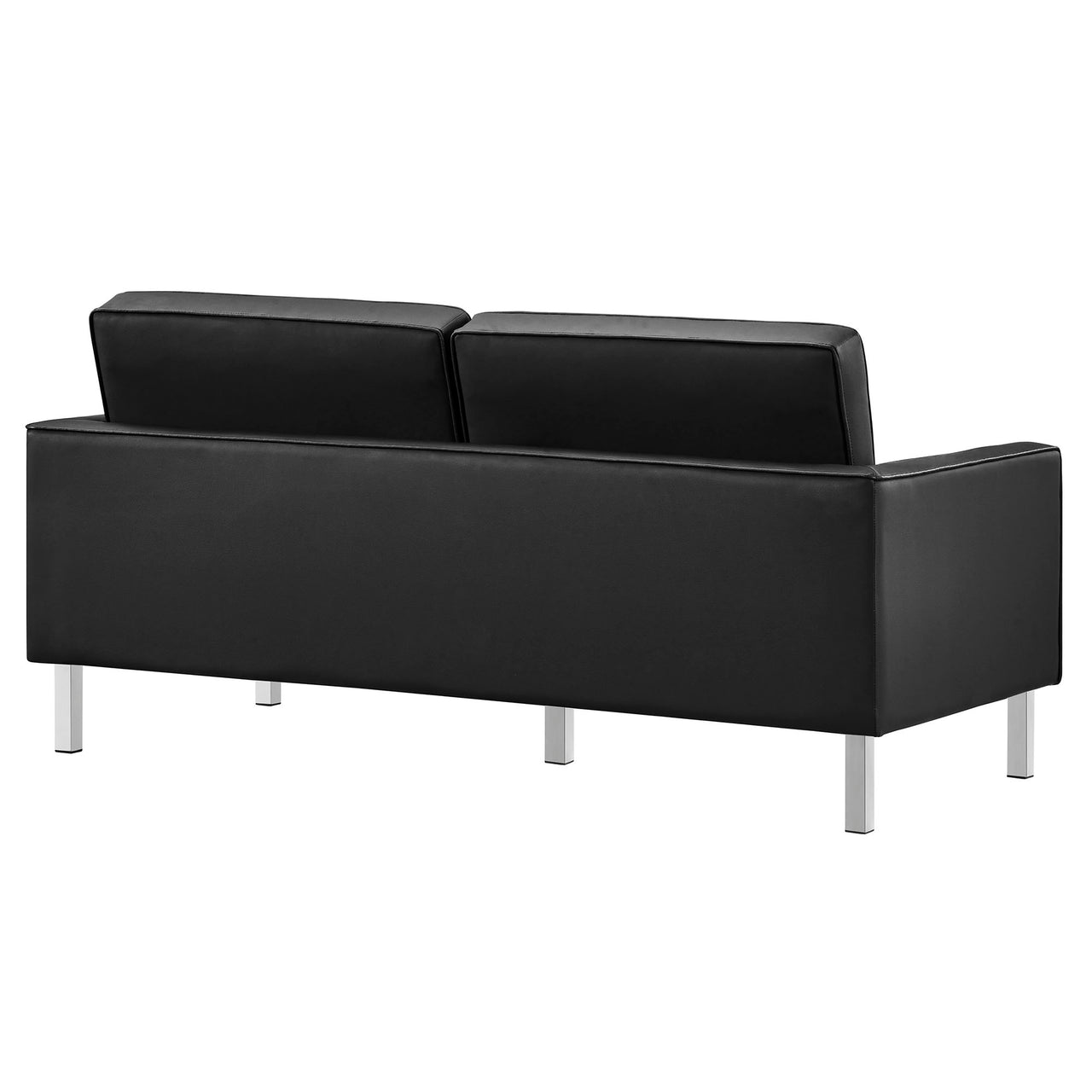 Luma Upholstered Faux Leather Loveseat, Silver & Black