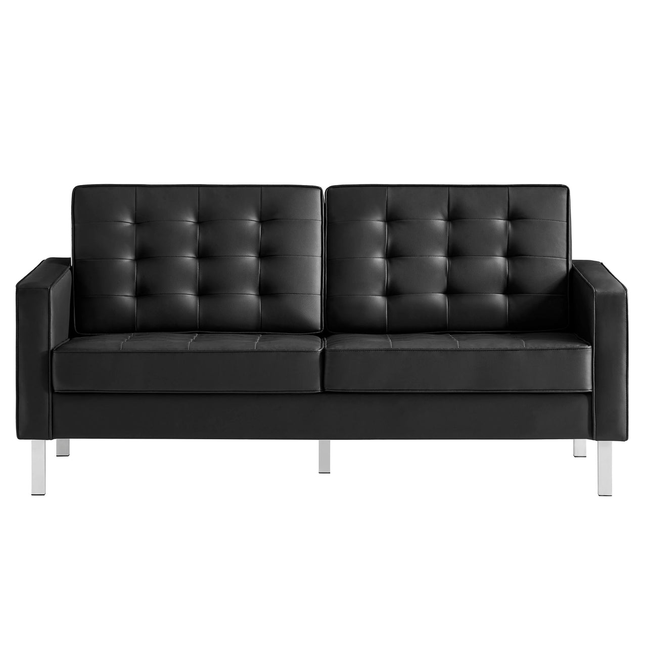 Luma Upholstered Faux Leather Loveseat, Silver & Black