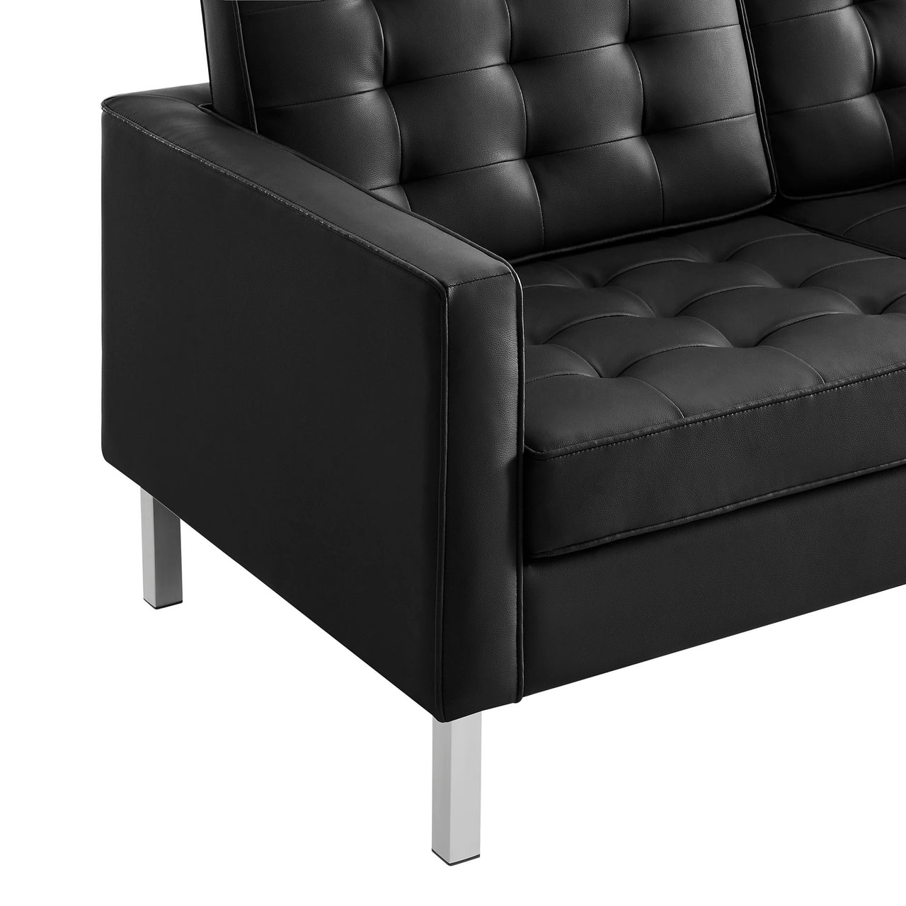 Luma Upholstered Faux Leather Loveseat, Silver & Black