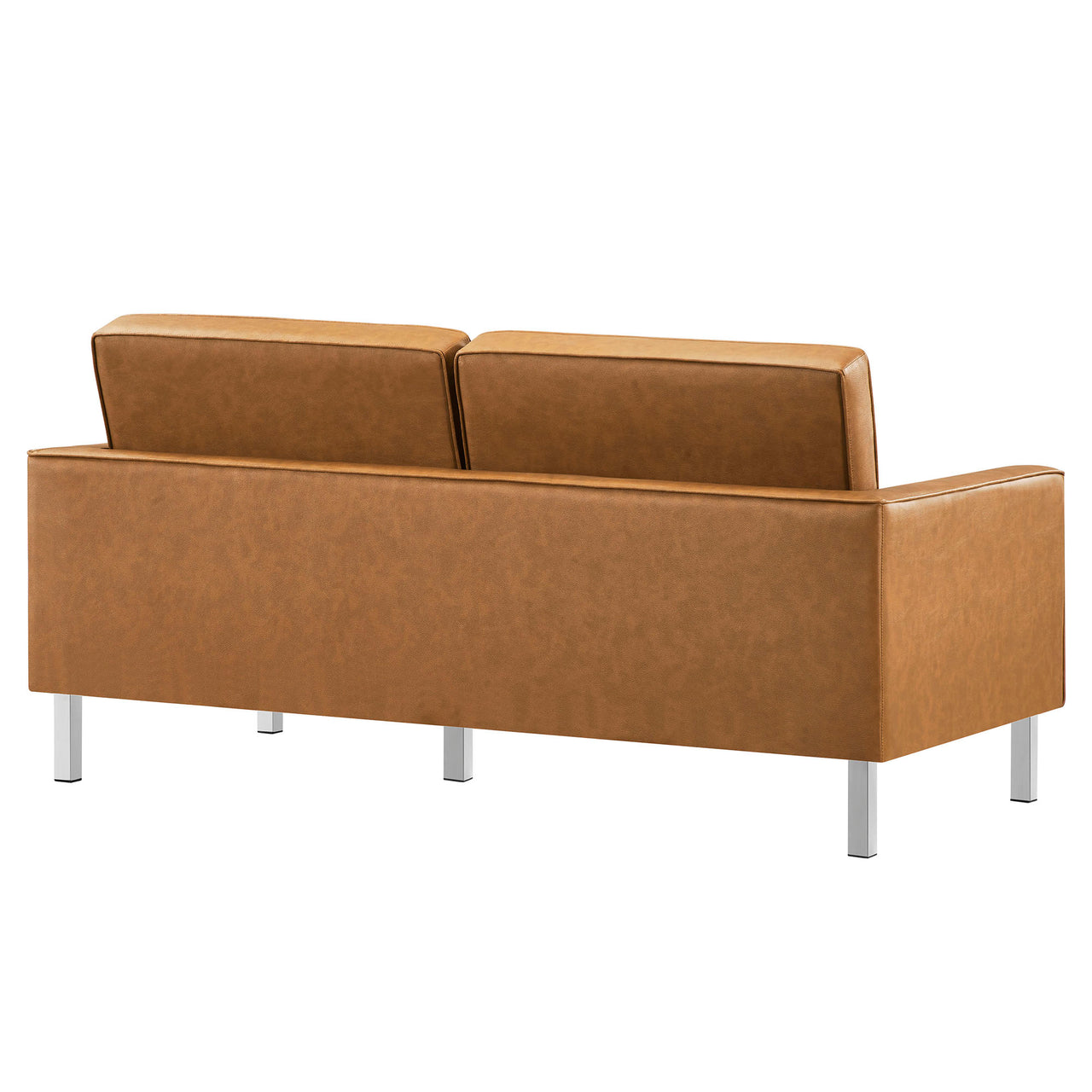 Luma Upholstered Faux Leather Loveseat, Silver & Tan