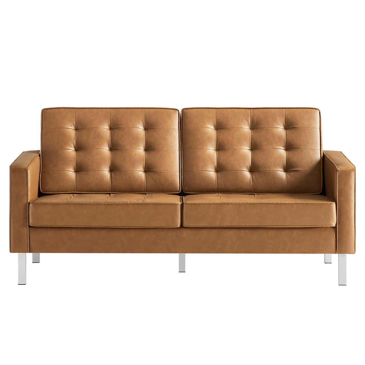 Luma Upholstered Faux Leather Loveseat, Silver & Tan