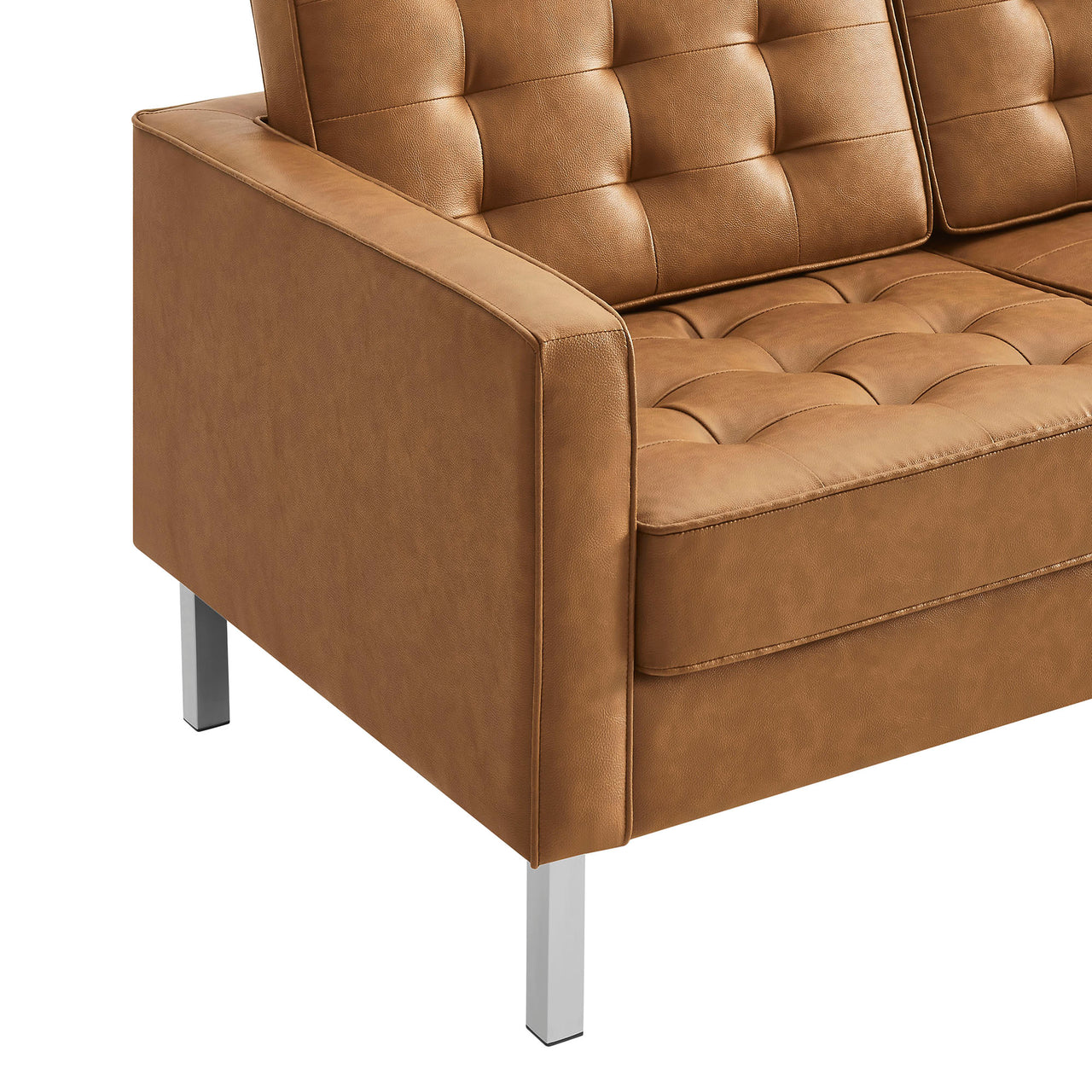 Luma Upholstered Faux Leather Loveseat, Silver & Tan