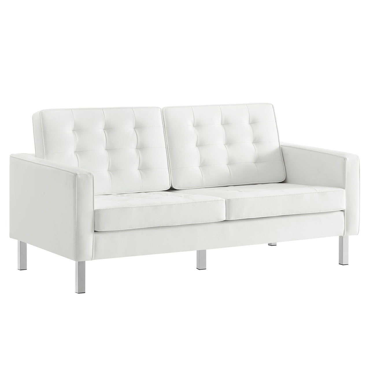 Luma Upholstered Faux Leather Loveseat, Silver & White