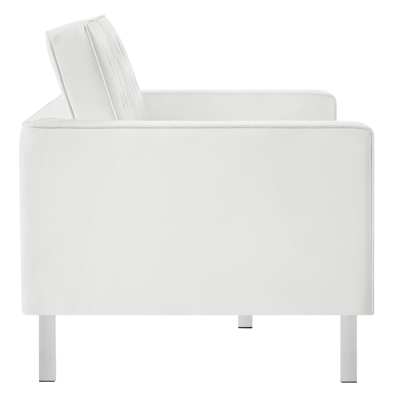 Luma Upholstered Faux Leather Loveseat, Silver & White