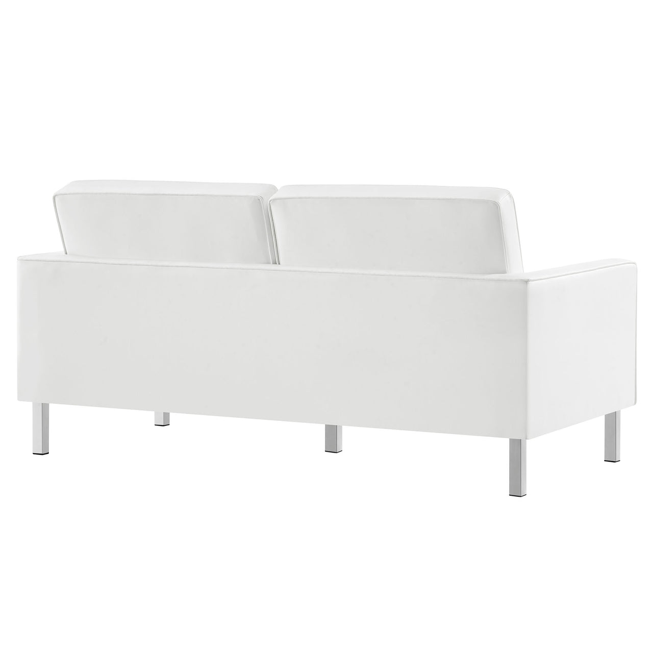 Luma Upholstered Faux Leather Loveseat, Silver & White