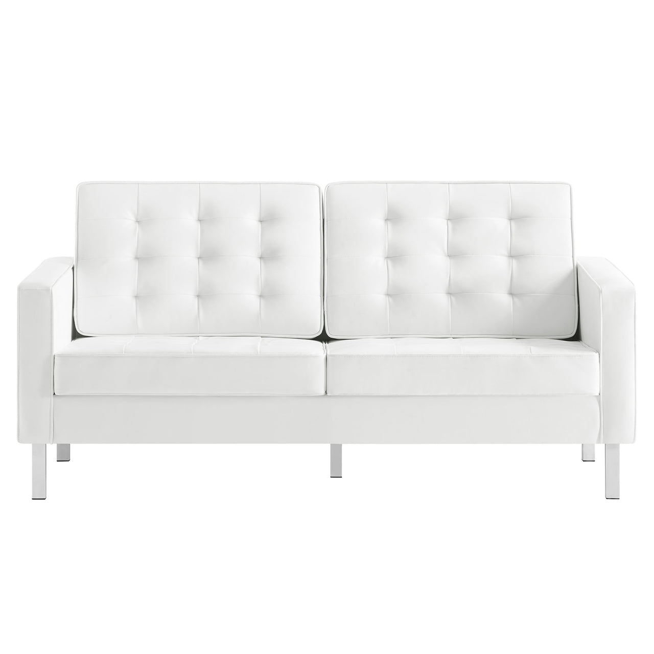 Luma Upholstered Faux Leather Loveseat, Silver & White
