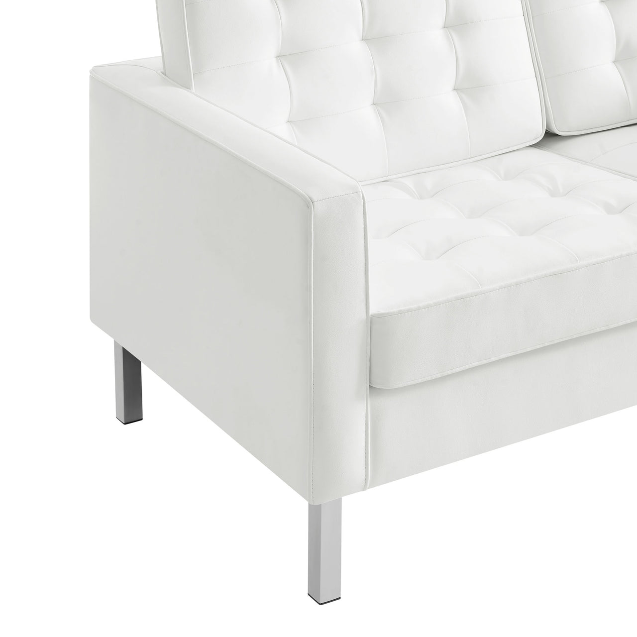Luma Upholstered Faux Leather Loveseat, Silver & White