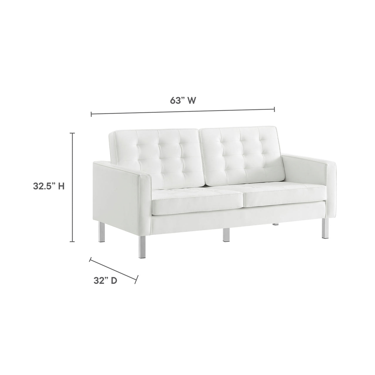 Luma Upholstered Faux Leather Loveseat, Silver & White