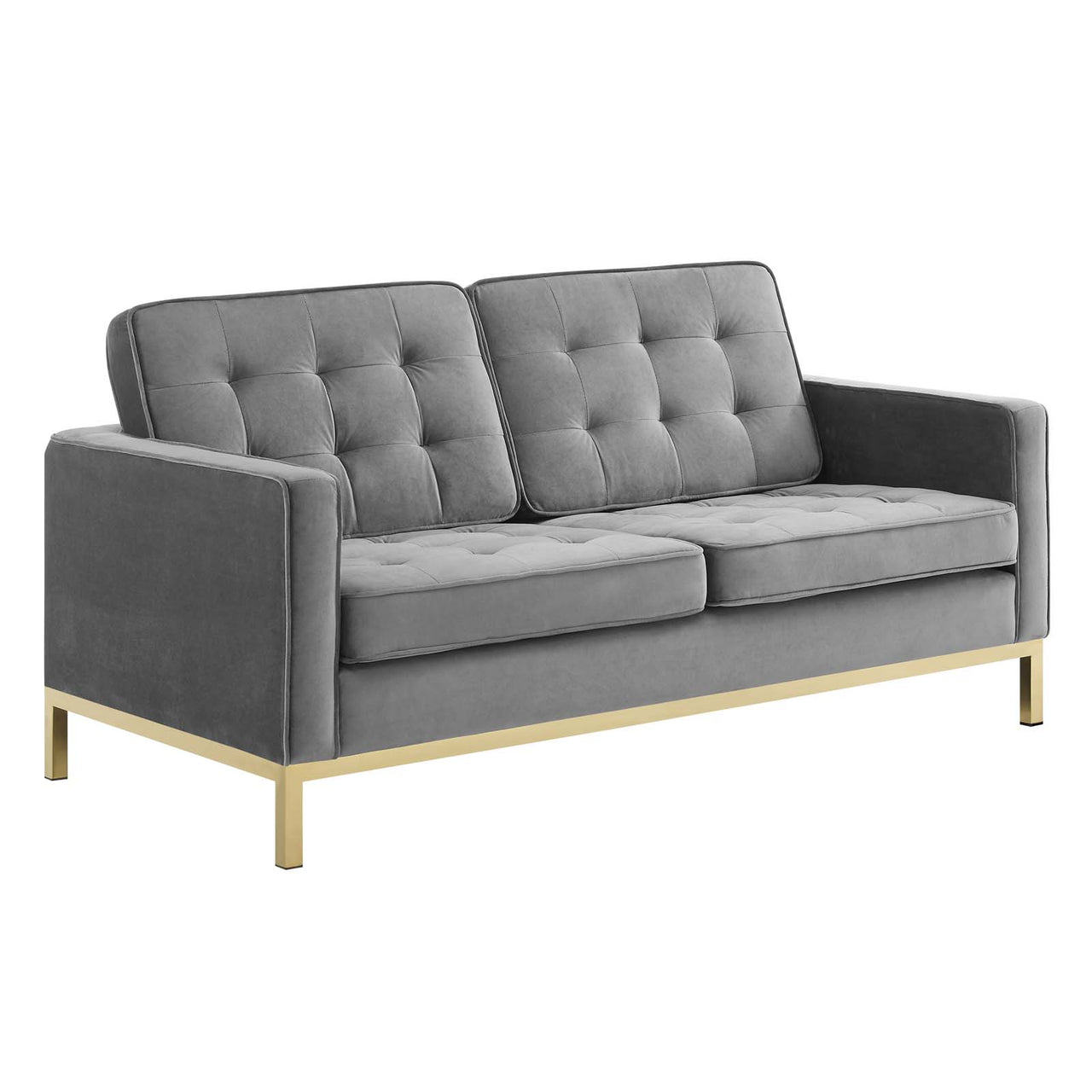 Luma Upholstered Velvet Loveseat, Gold & Gray
