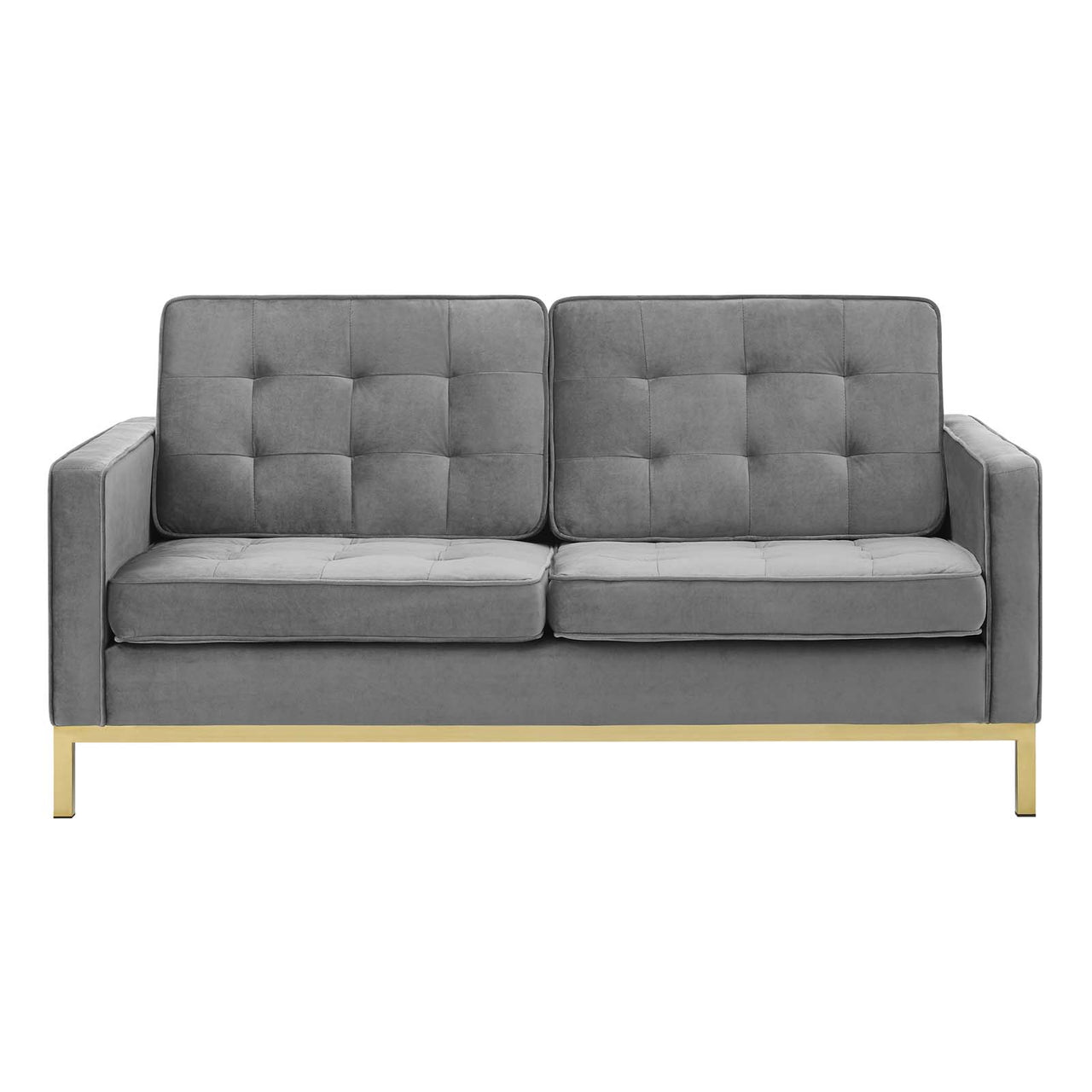 Luma Upholstered Velvet Loveseat, Gold & Gray