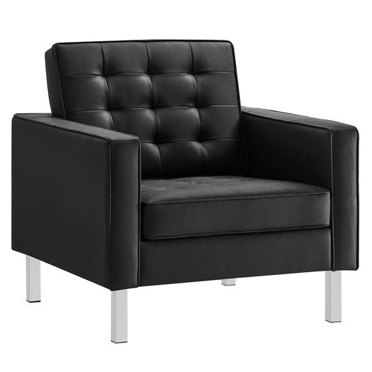 Luma Upholstered Faux Leather Armchair, Silver & Black