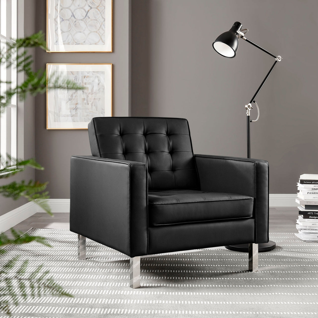 Luma Upholstered Faux Leather Armchair, Silver & Black