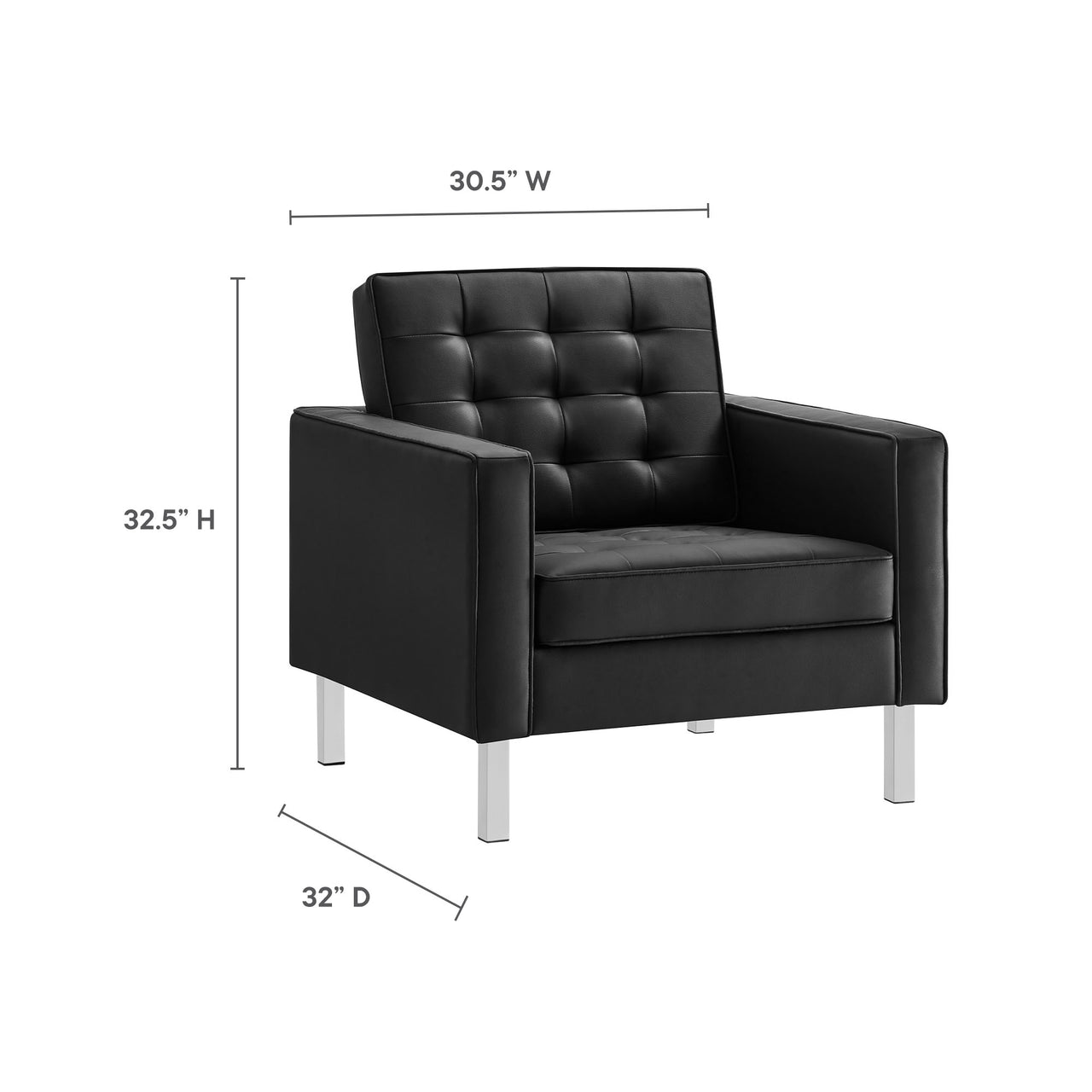 Luma Upholstered Faux Leather Armchair, Silver & Black