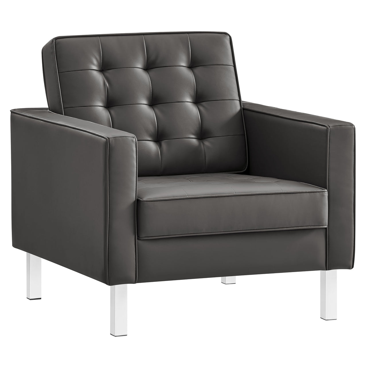 Luma Upholstered Faux Leather Armchair, Silver & Gray