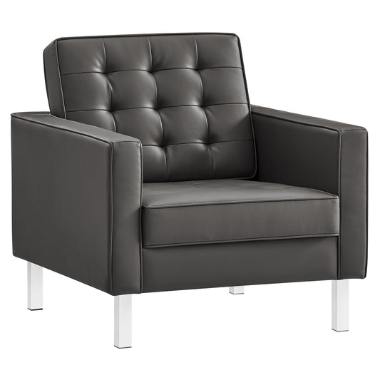 Luma Upholstered Faux Leather Armchair, Silver & Gray