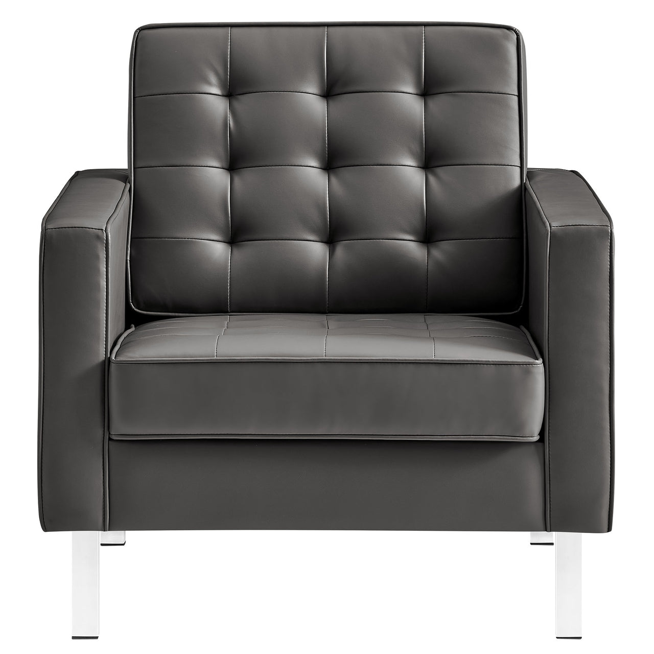 Luma Upholstered Faux Leather Armchair, Silver & Gray