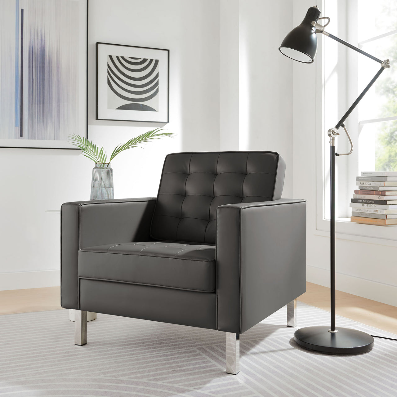 Luma Upholstered Faux Leather Armchair, Silver & Gray