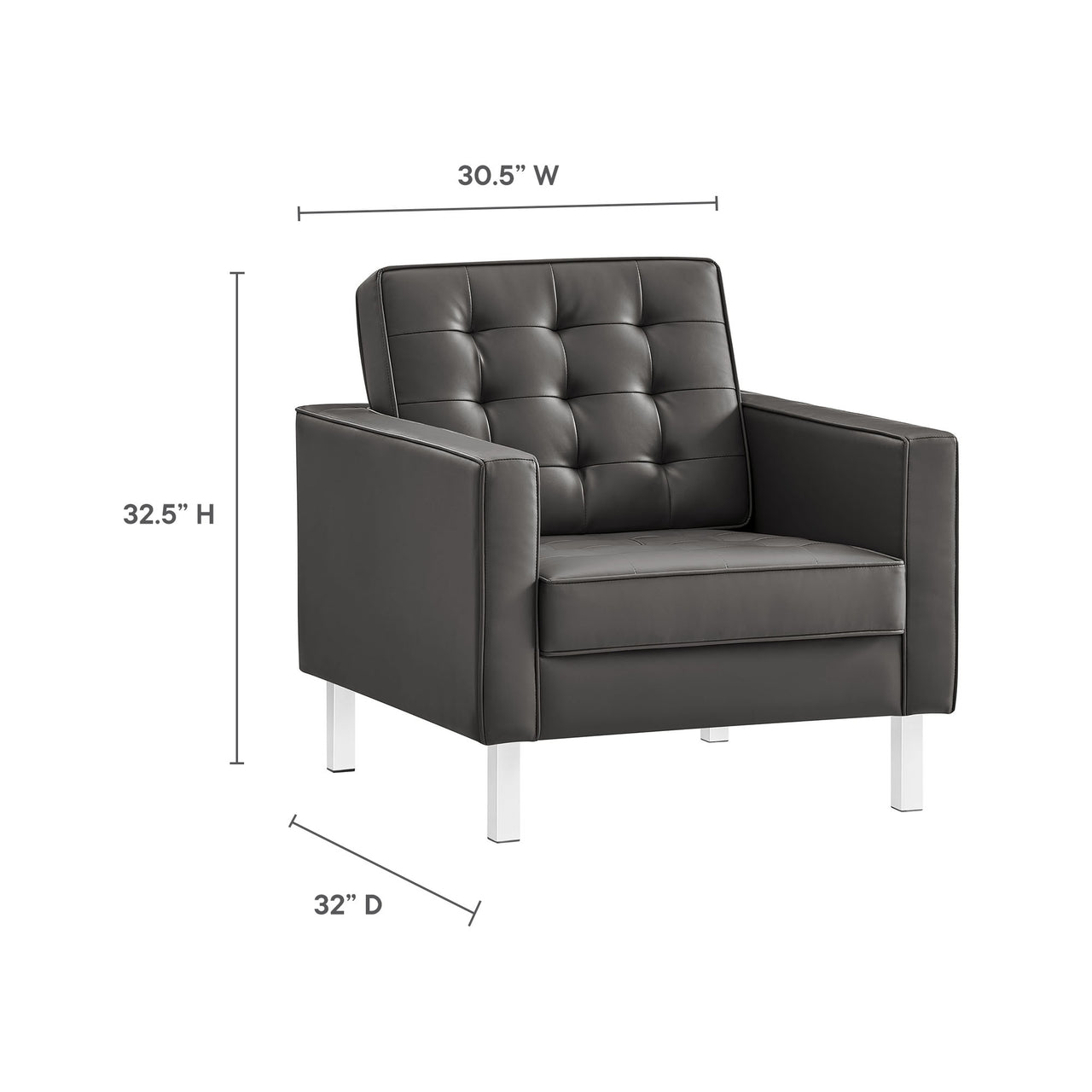 Luma Upholstered Faux Leather Armchair, Silver & Gray