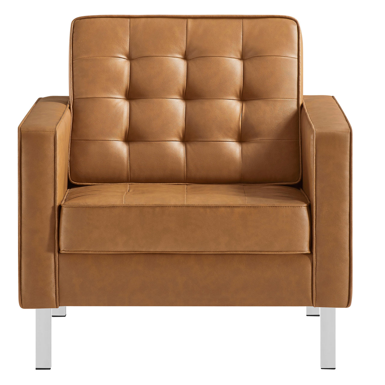 Luma Upholstered Faux Leather Armchair, Silver & Tan