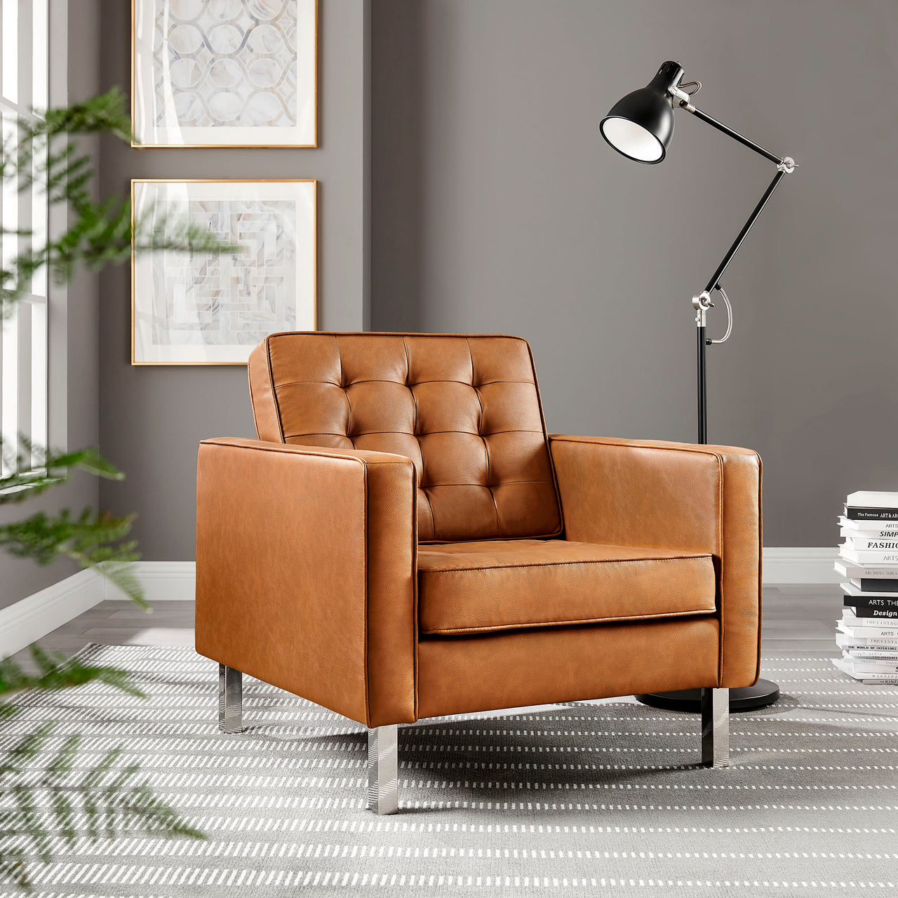 Luma Upholstered Faux Leather Armchair, Silver & Tan