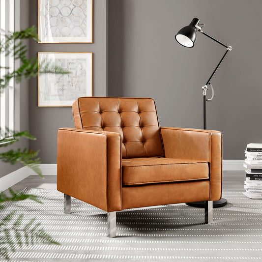 Luma Upholstered Faux Leather Armchair, Silver & Tan