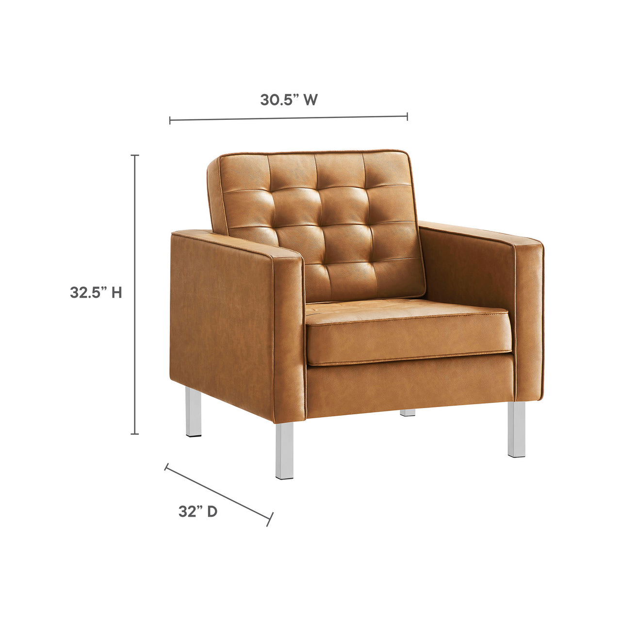Luma Upholstered Faux Leather Armchair, Silver & Tan