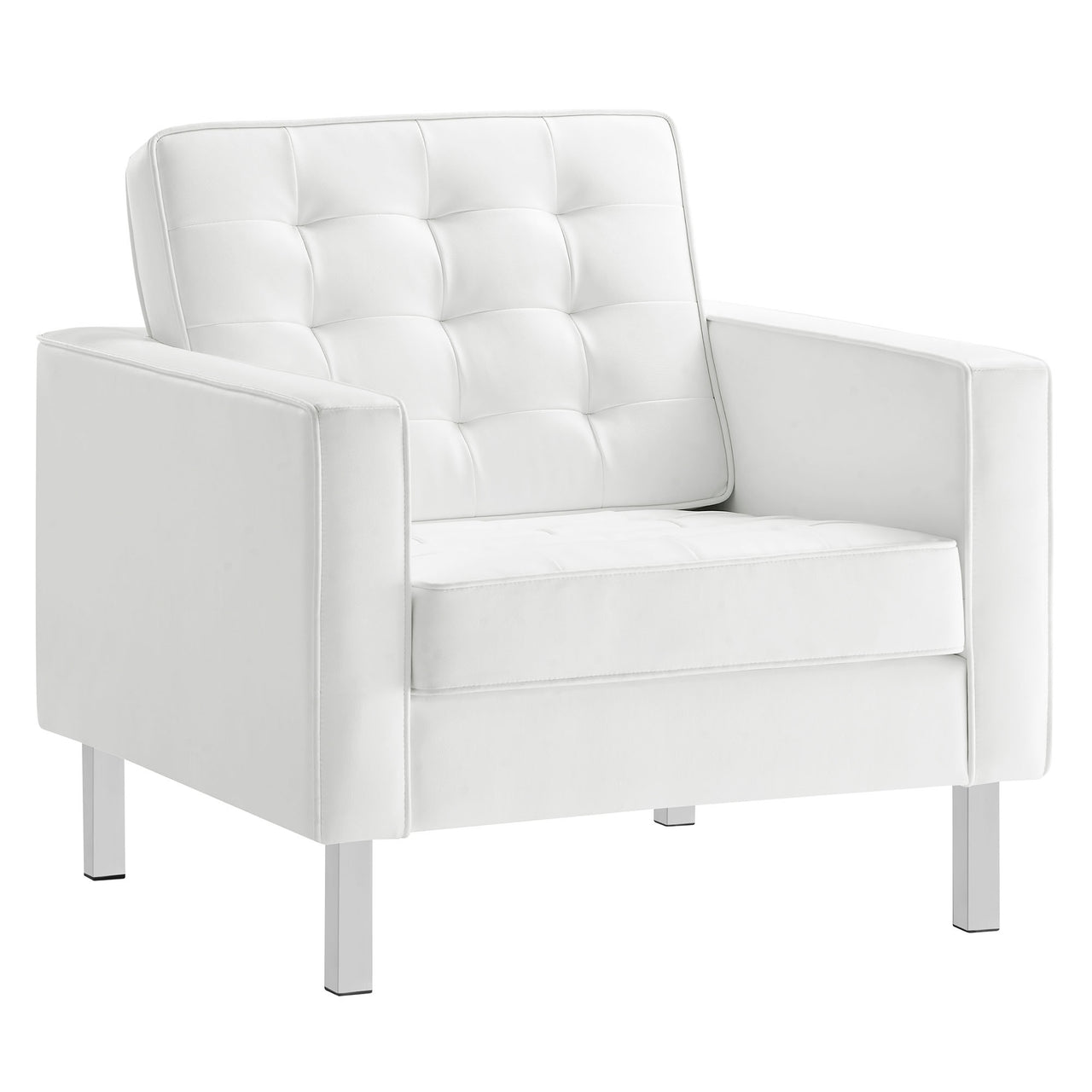 Luma Upholstered Faux Leather Armchair, Silver & White