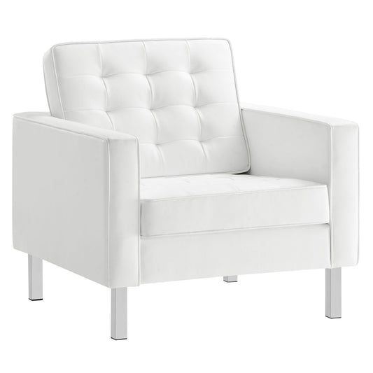 Luma Upholstered Faux Leather Armchair, Silver & White