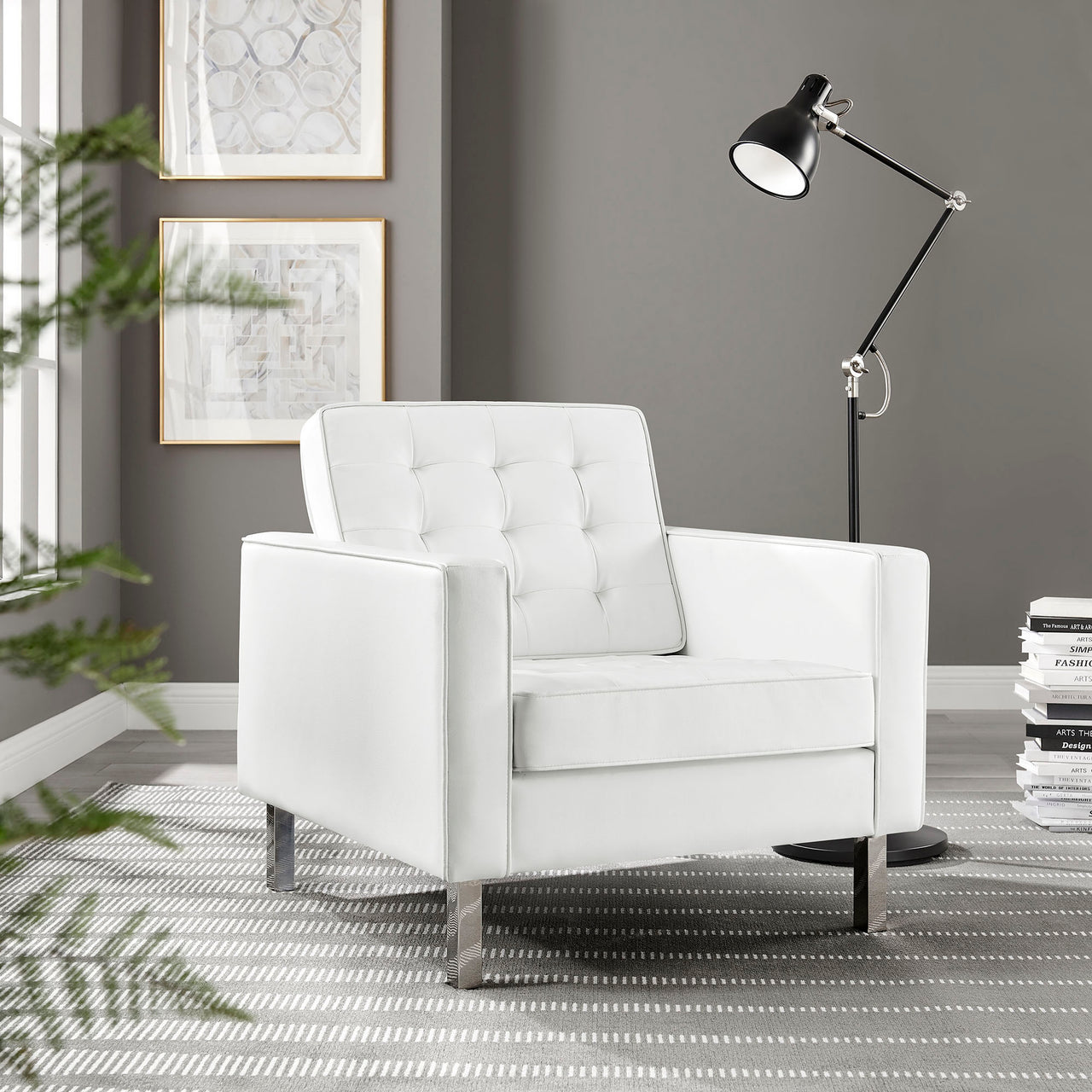 Luma Upholstered Faux Leather Armchair, Silver & White