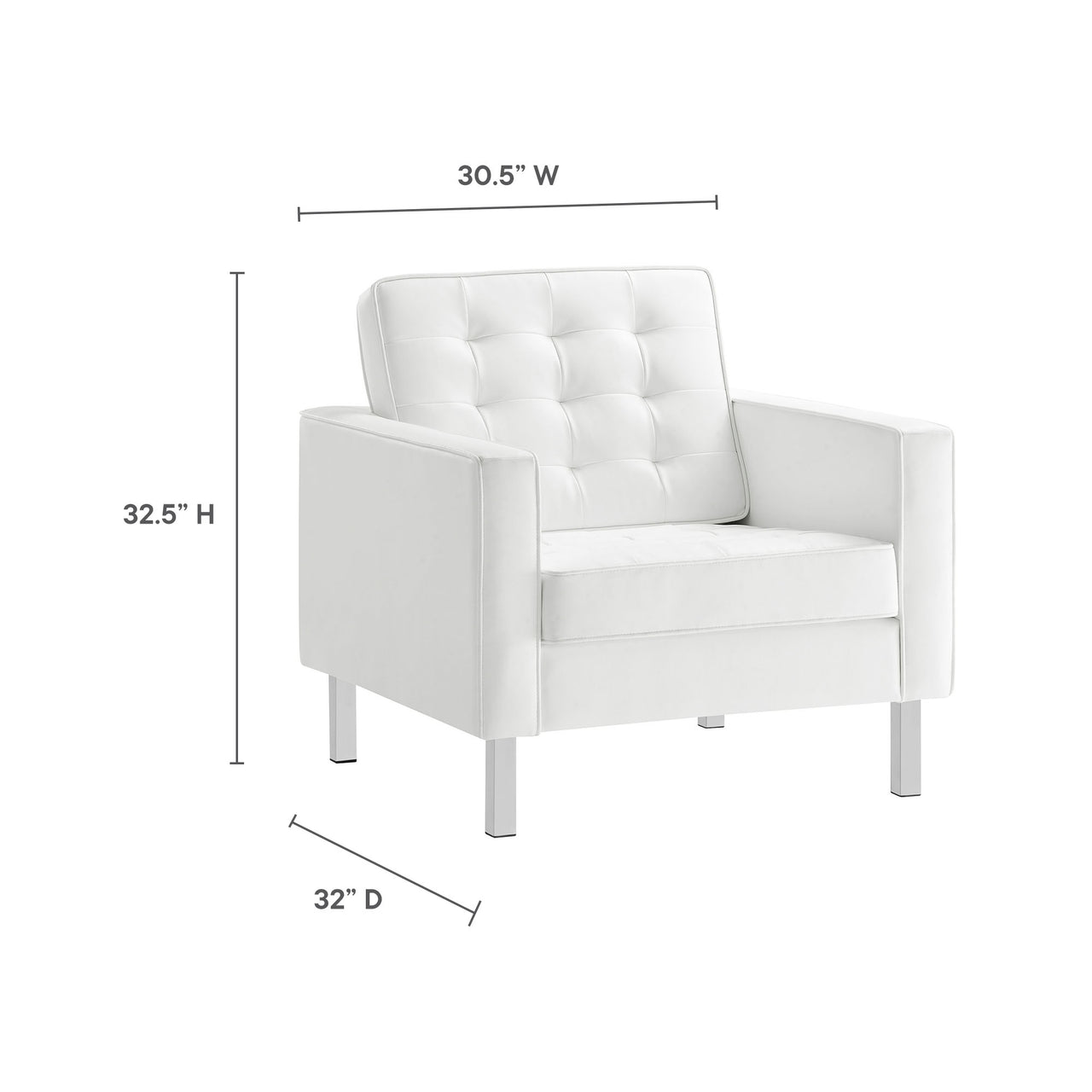 Luma Upholstered Faux Leather Armchair, Silver & White