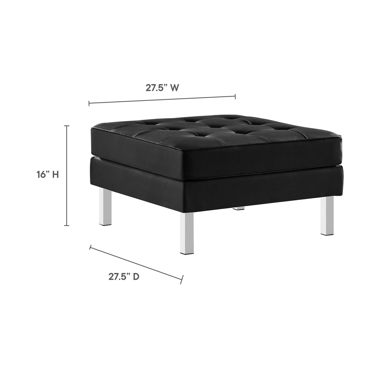 Luma Upholstered Faux Leather Ottoman, Silver & Black