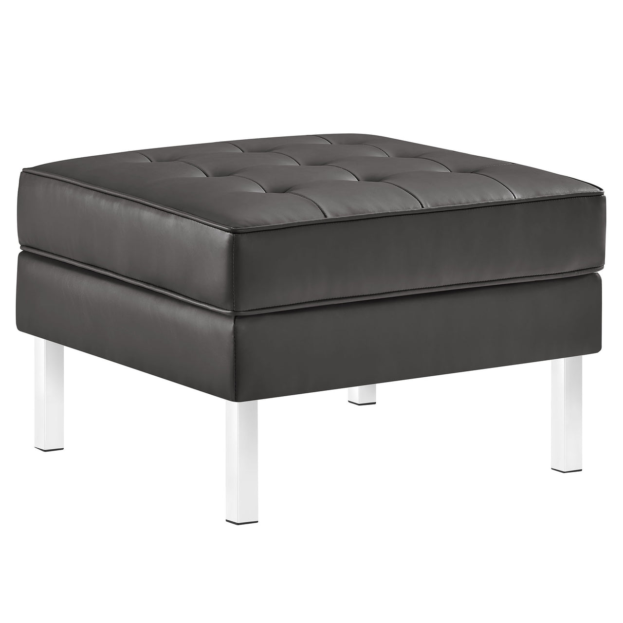Luma Upholstered Faux Leather Ottoman, Silver & Gray