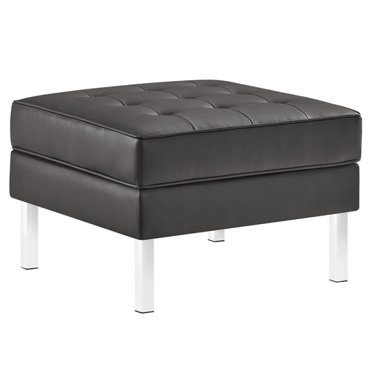 Luma Upholstered Faux Leather Ottoman, Silver & Gray